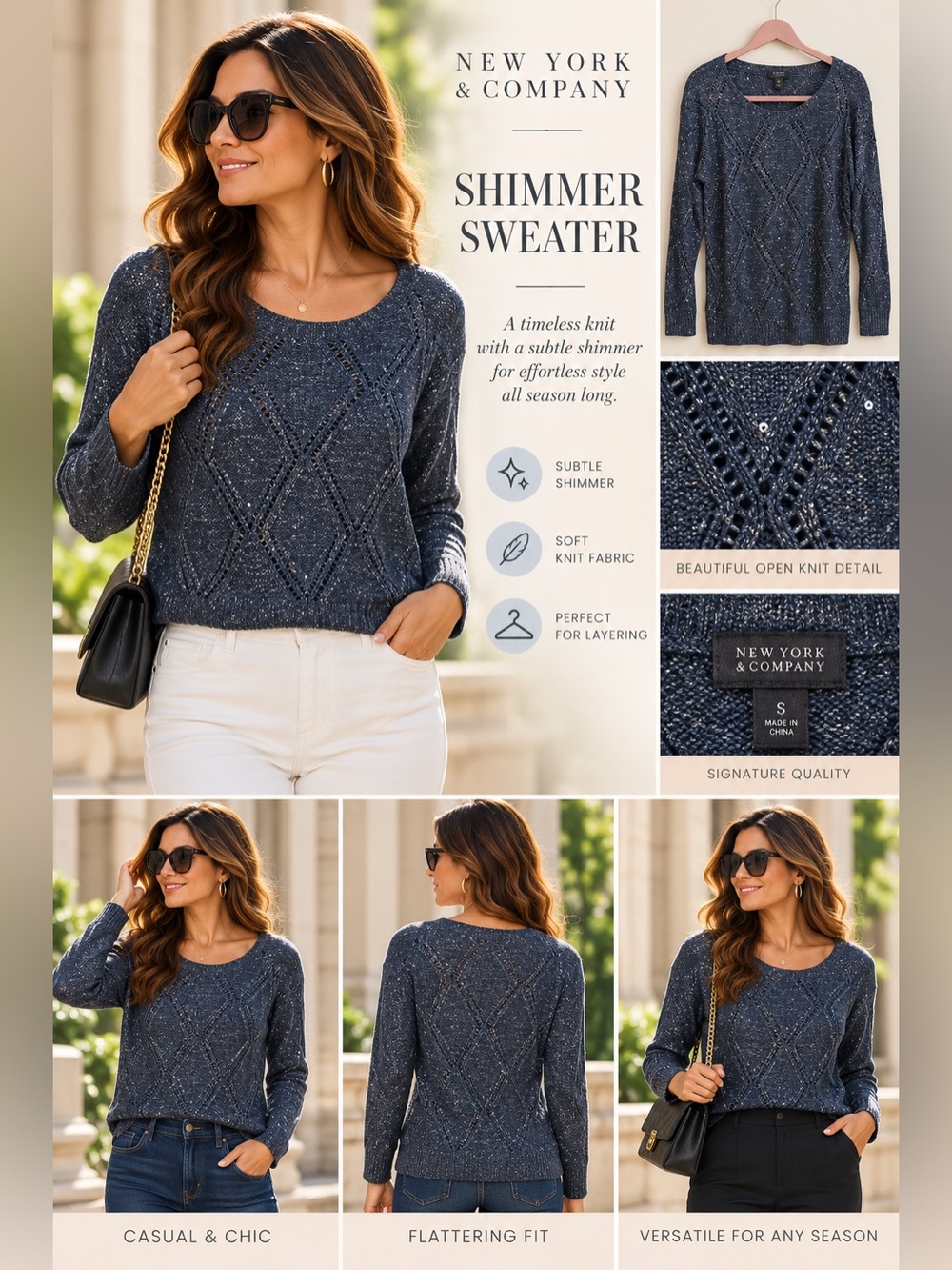 1148 Blue New York and Company Shimmer Sweater